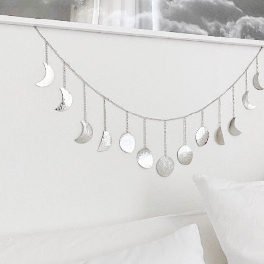 Silver Hammered Metal Moon Phase Garland