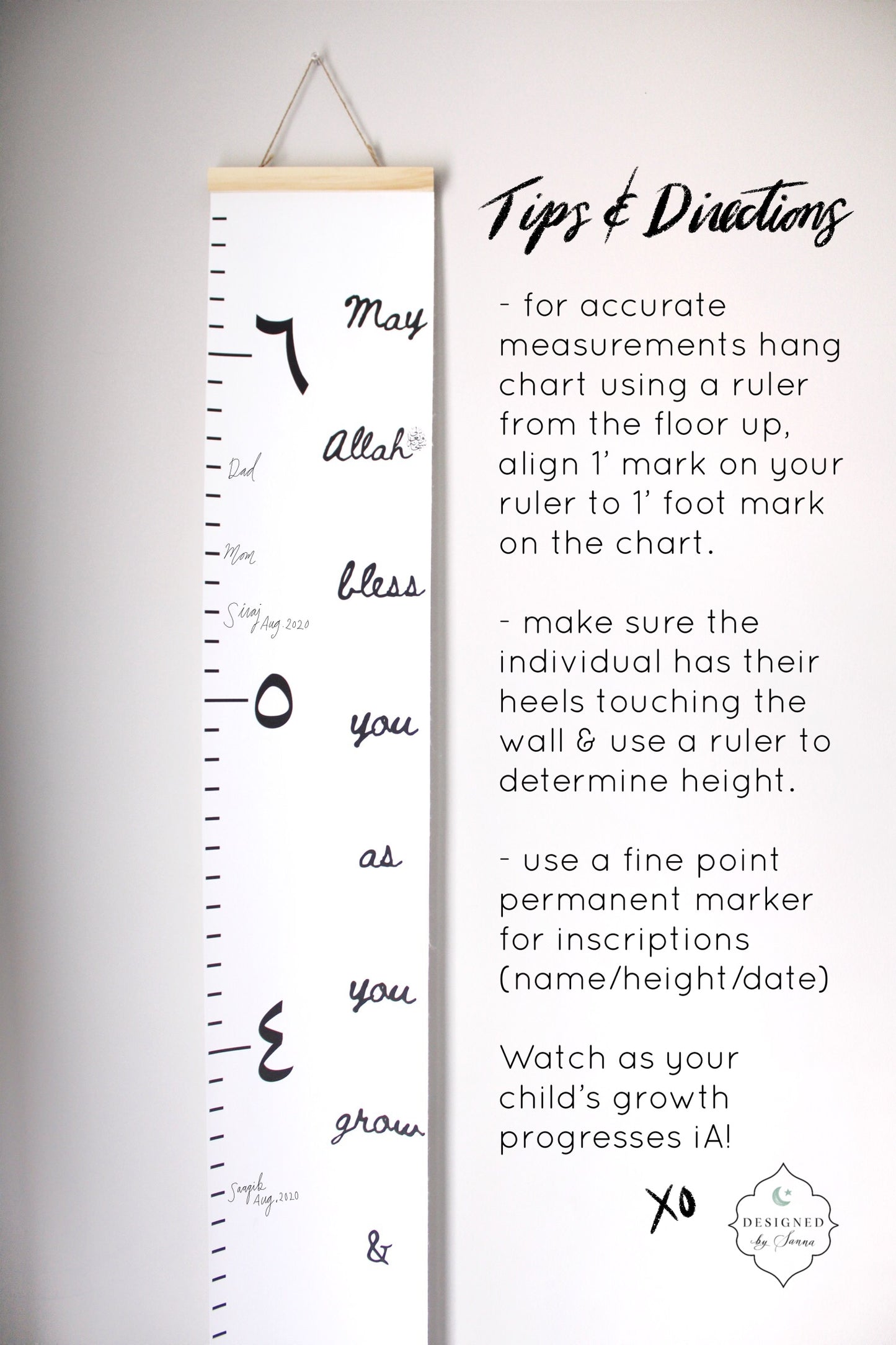 Arabic Numeral Growth Chart Kids Nursery Room