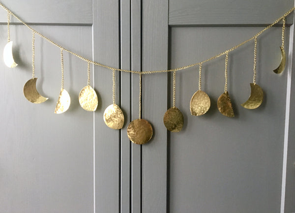 Gold Hammered Metal Moon Phase Garland