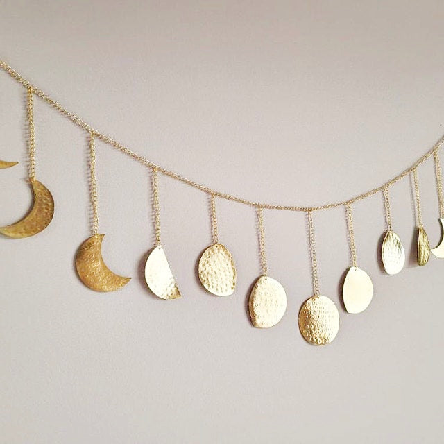 Gold Hammered Metal Moon Phase Garland