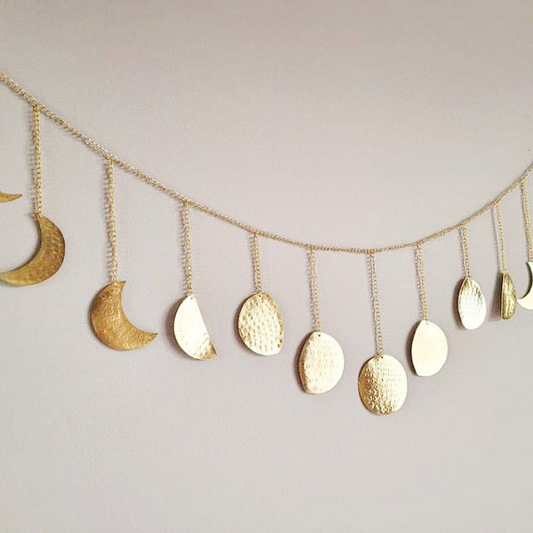 Gold Hammered Metal Moon Phase Garland