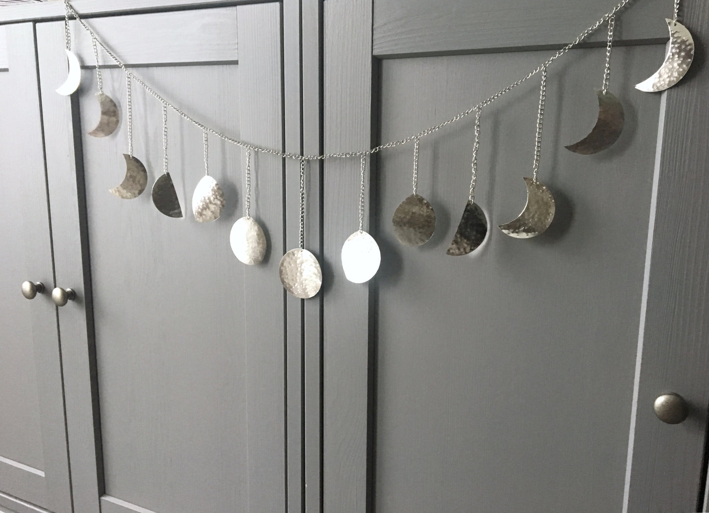 Silver Hammered Metal Moon Phase Garland
