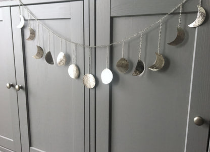Silver Hammered Metal Moon Phase Garland