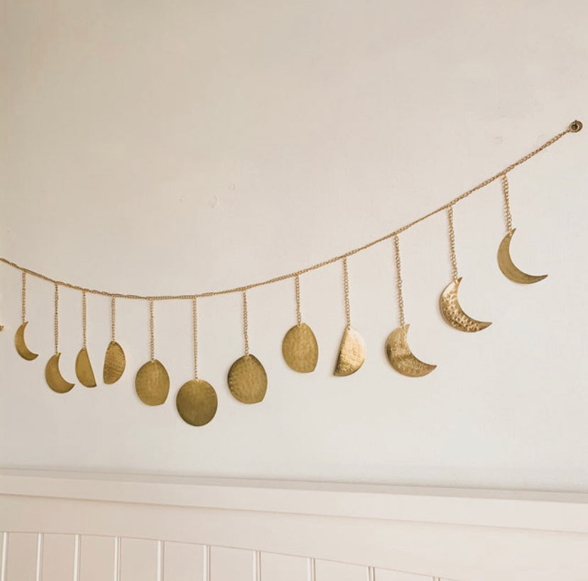 Gold Hammered Metal Moon Phase Garland