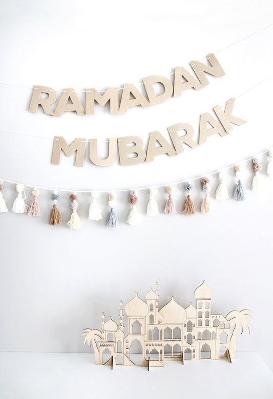 2 in 1 Beige Ramadan & Eid Mubarak DIY Felt Banner