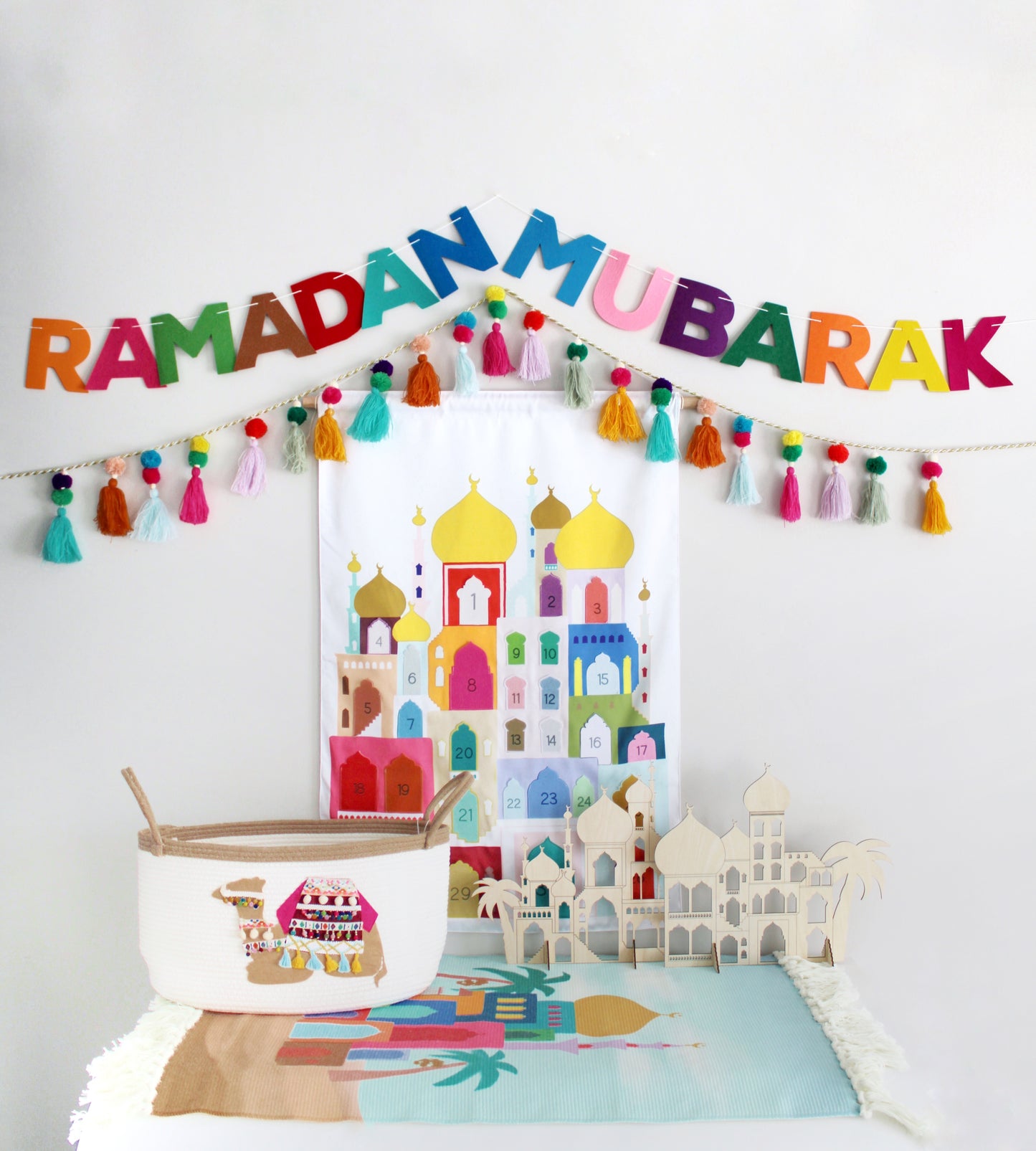 2 in 1 Multicolour Ramadan & Eid Mubarak DIY Felt Banner
