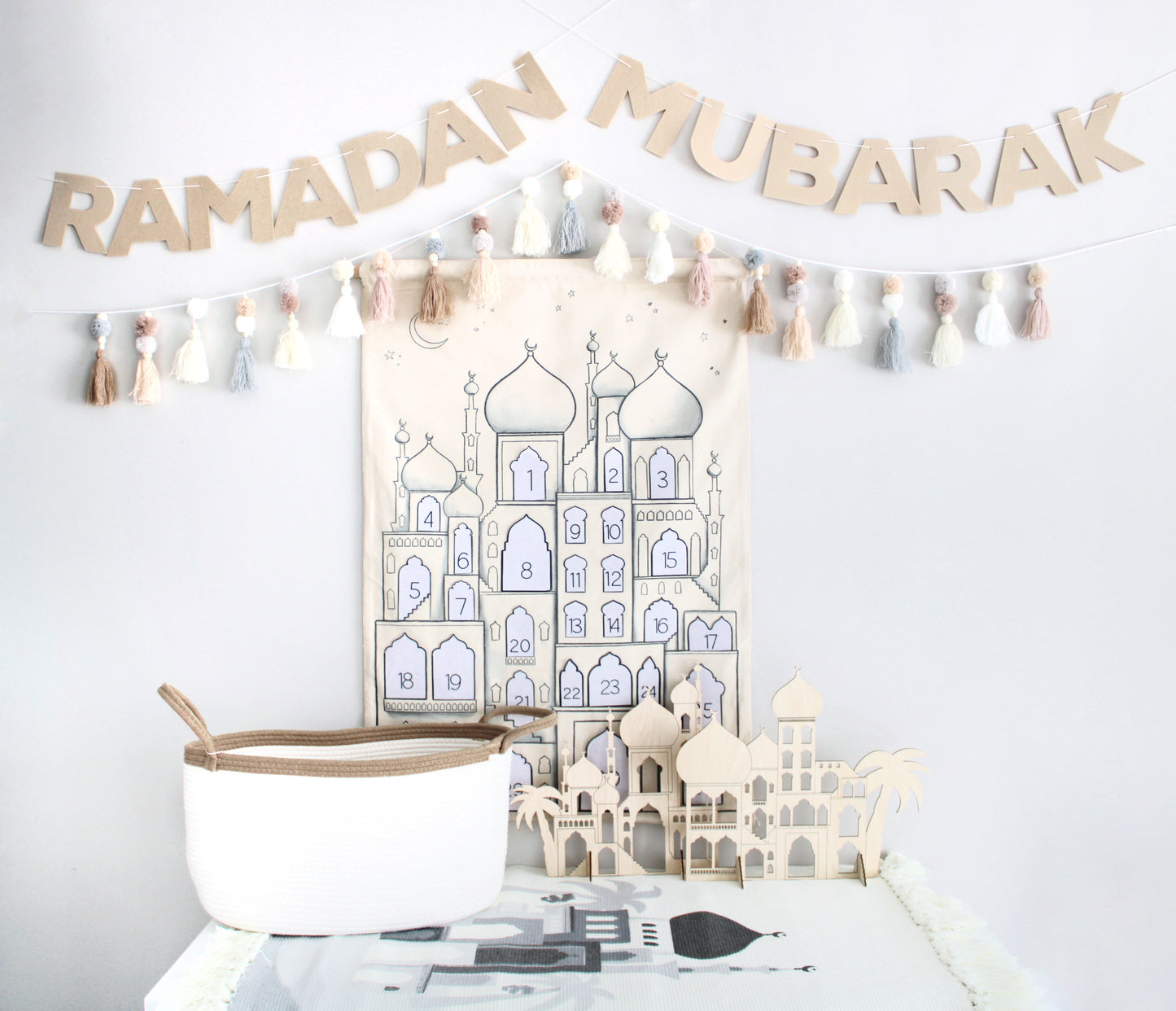 2 in 1 Beige Ramadan & Eid Mubarak DIY Felt Banner