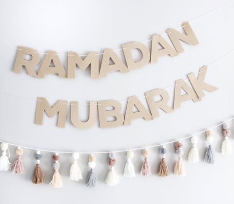 2 in 1 Beige Ramadan & Eid Mubarak DIY Felt Banner | tassels sold separately | Craft for kids bunting fiber art festive decor