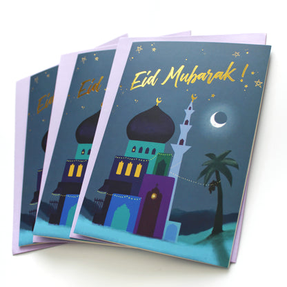 Festive Night Gold Foil Eid Mubarak Greeting Card Set of 3