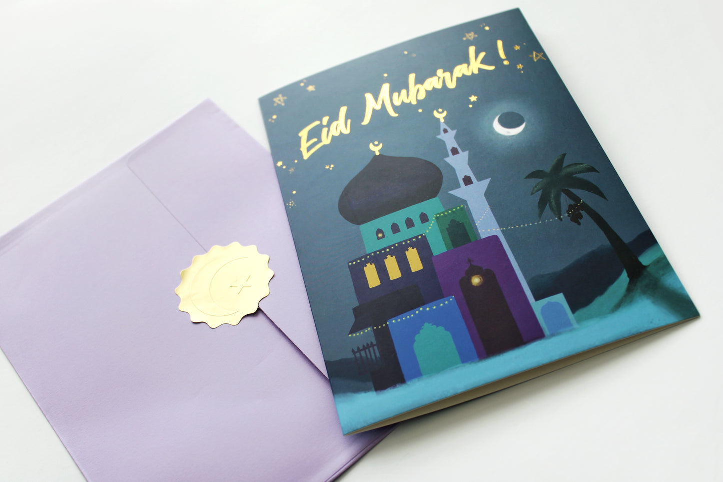 Festive Night Gold Foil Eid Mubarak Greeting Card Set of 3