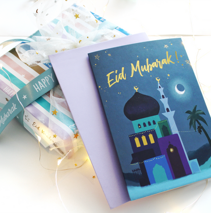 Festive Night Gold Foil Eid Mubarak Greeting Card Set of 3