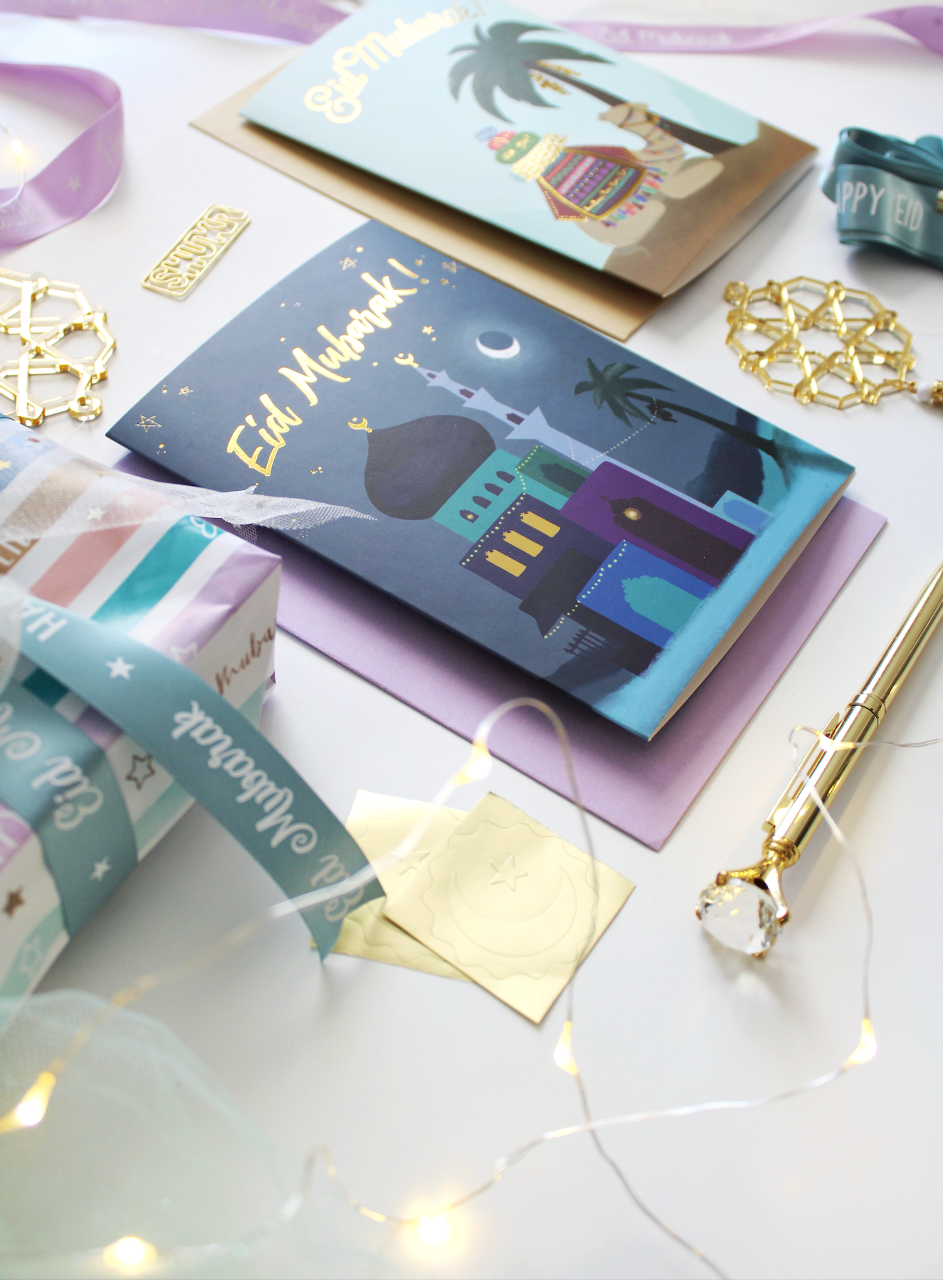 Festive Night Gold Foil Eid Mubarak Greeting Card Set of 3