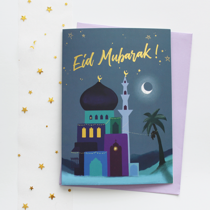 Festive Night Gold Foil Eid Mubarak Greeting Card Set of 3
