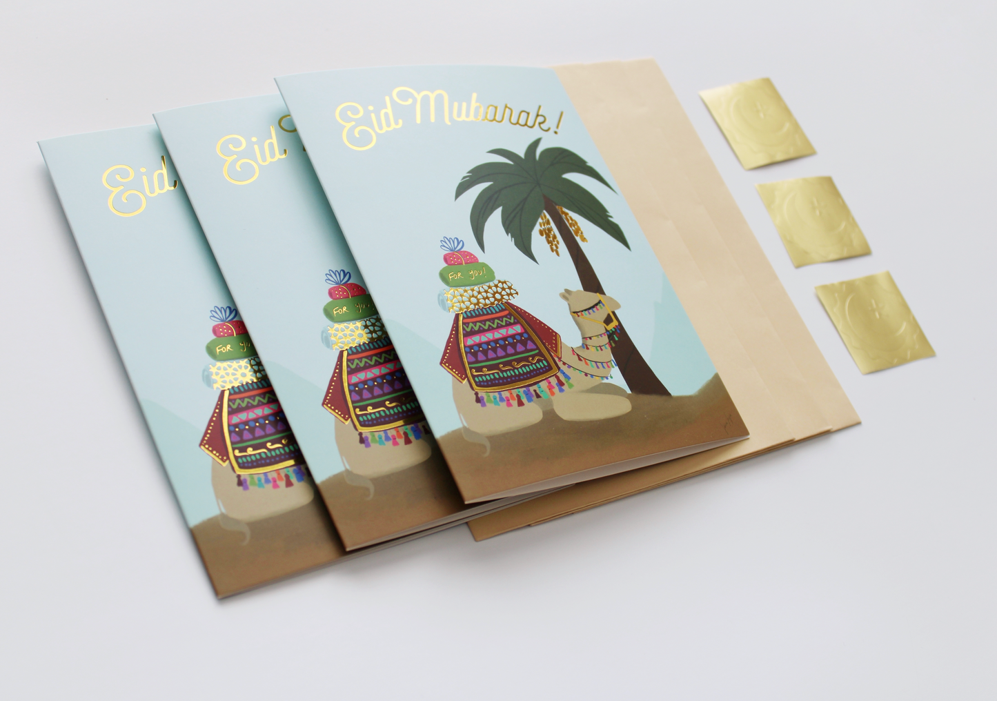Gold Foil Eid Mubarak Greeting Card Set of 3