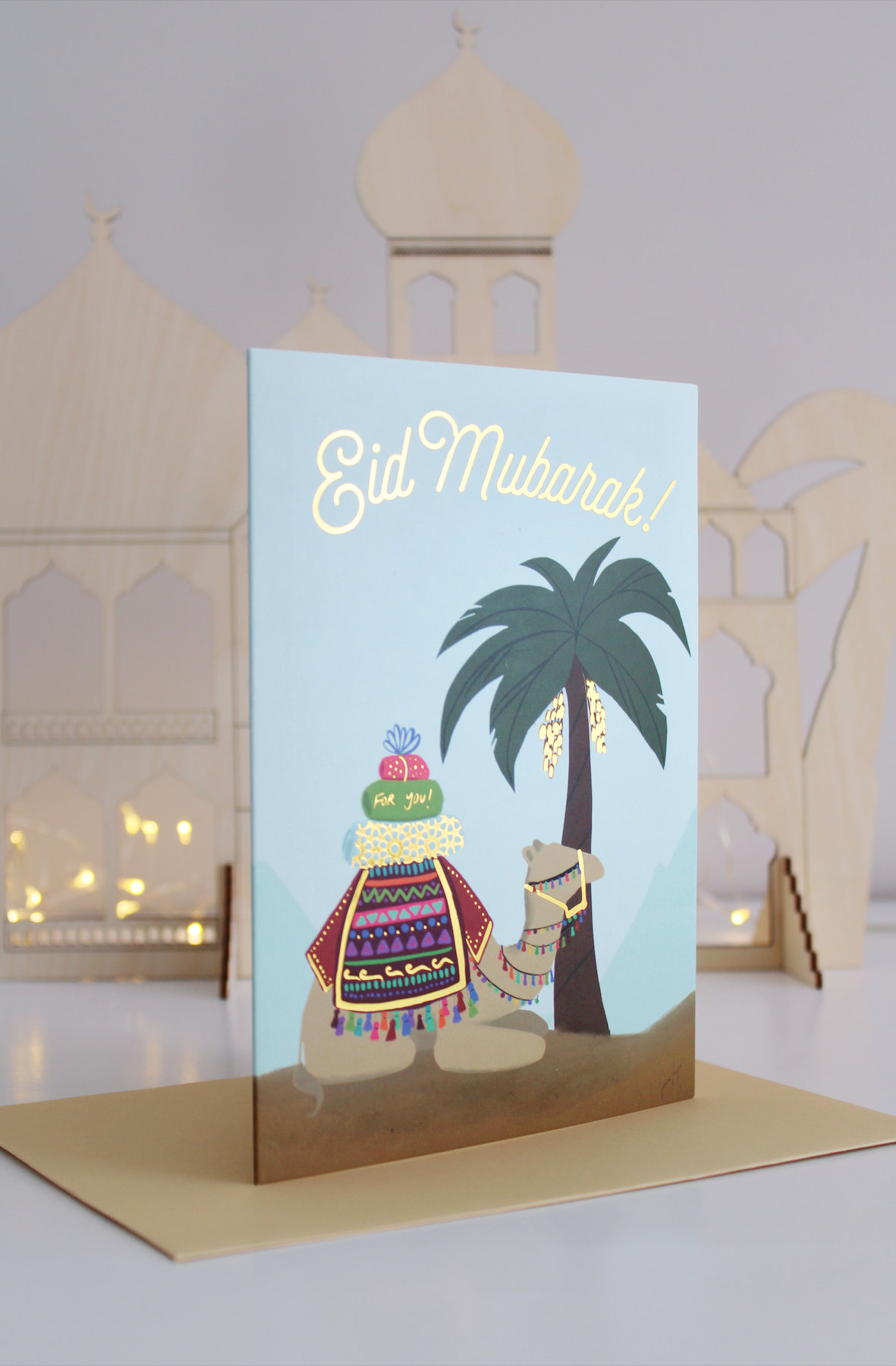 Gold Foil Eid Mubarak Greeting Card Set of 3