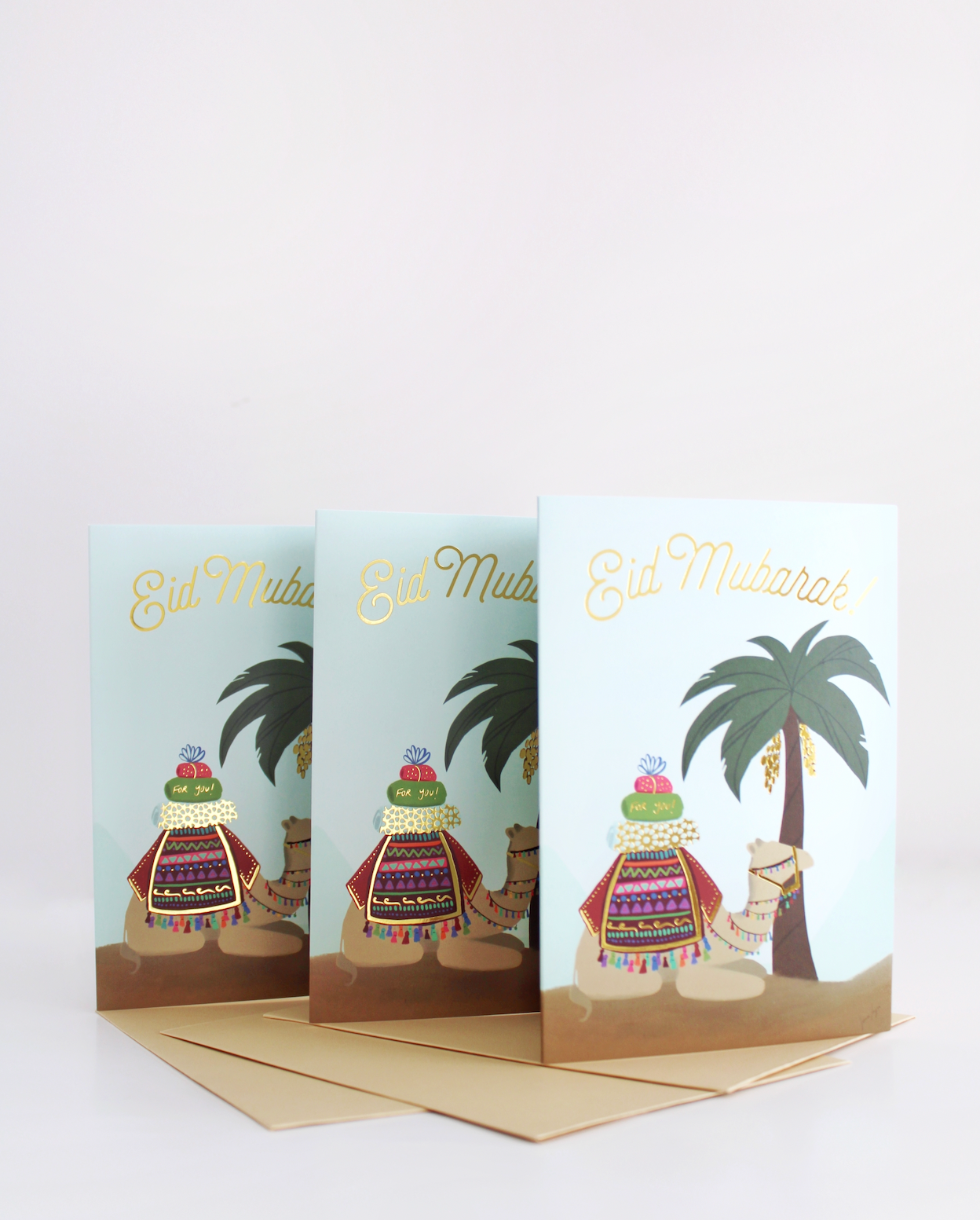 Gold Foil Eid Mubarak Greeting Card Set of 3