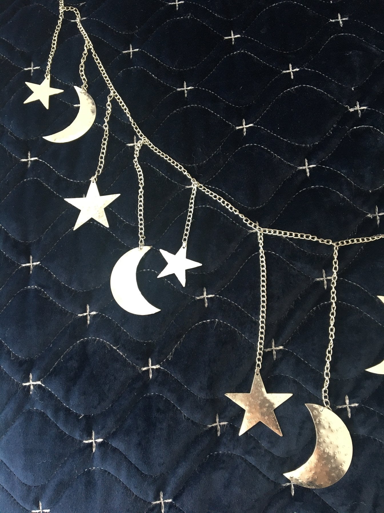 Silver Hammered Metal Moon & Star Garland