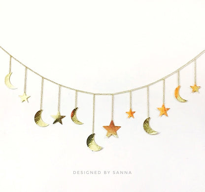 Gold Hammered Metal Moon & Star Garland