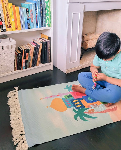 Children’s Padded Velvet Prayer Mat | Multicolour Colour Block Mosque Design | Islamic art, Arabic learning for kids, homeschool, 5 pillars, Salah, non slip
