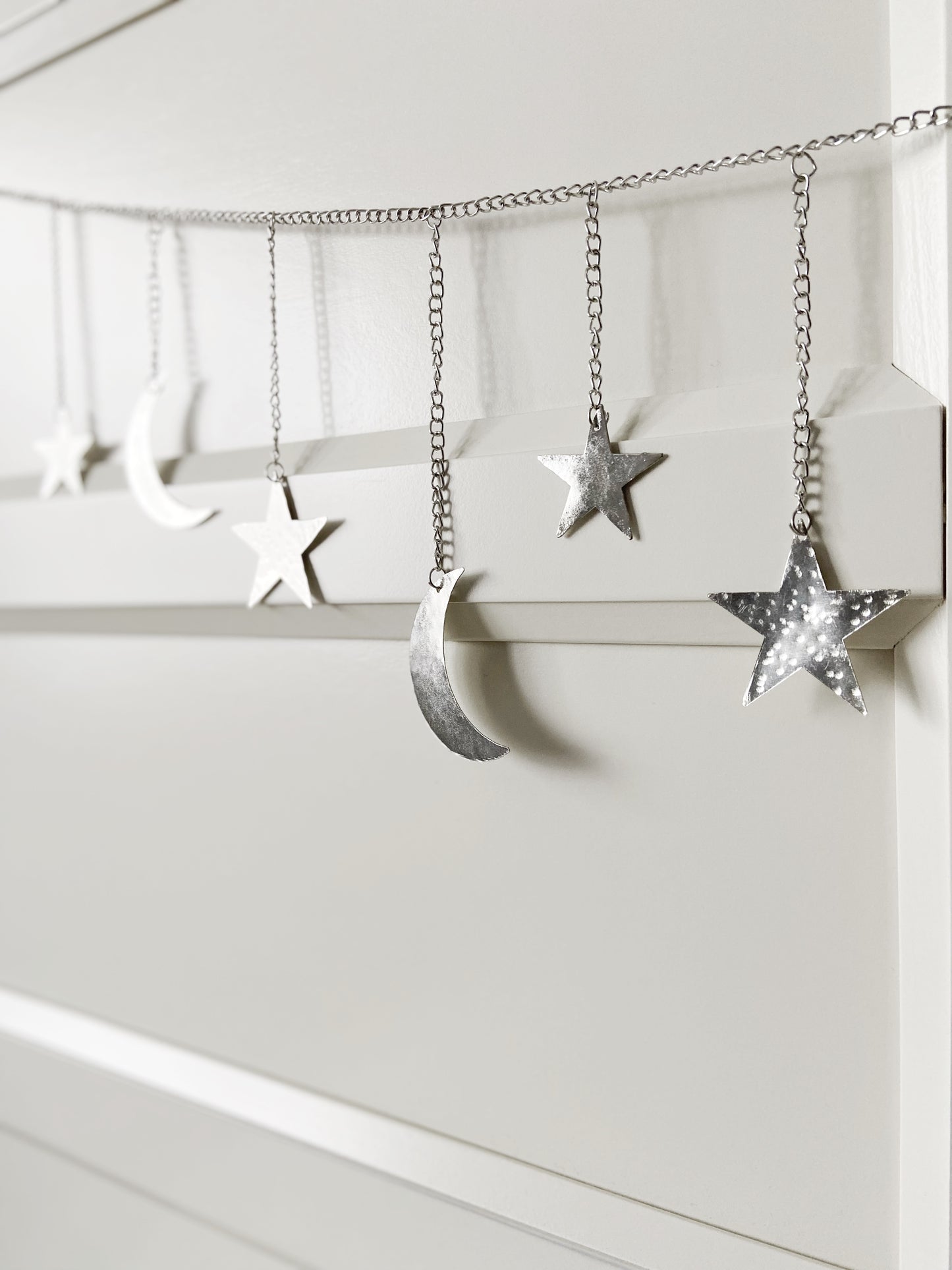 Silver Hammered Metal Moon & Star Garland