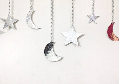 Silver Hammered Metal Moon & Star Garland