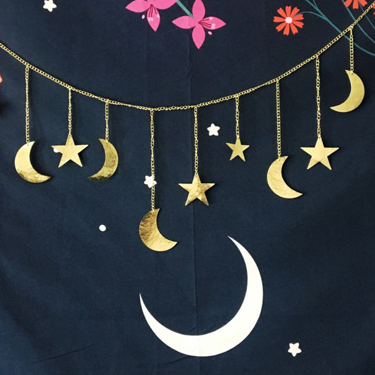 Gold Hammered Metal Moon & Star Garland