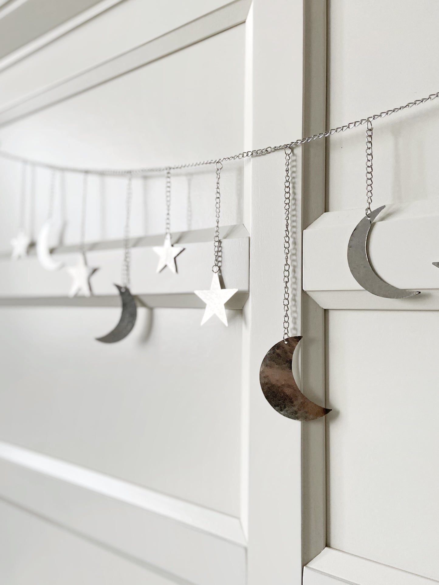 Silver Hammered Metal Moon & Star Garland