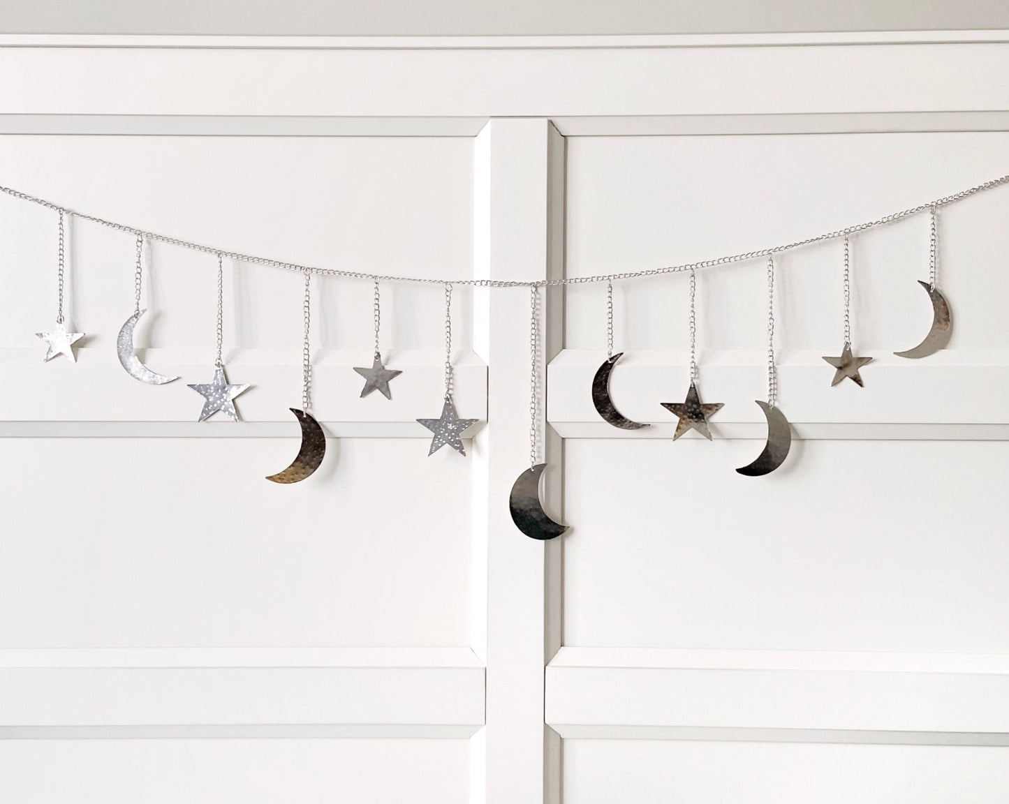 Silver Hammered Metal Moon & Star Garland