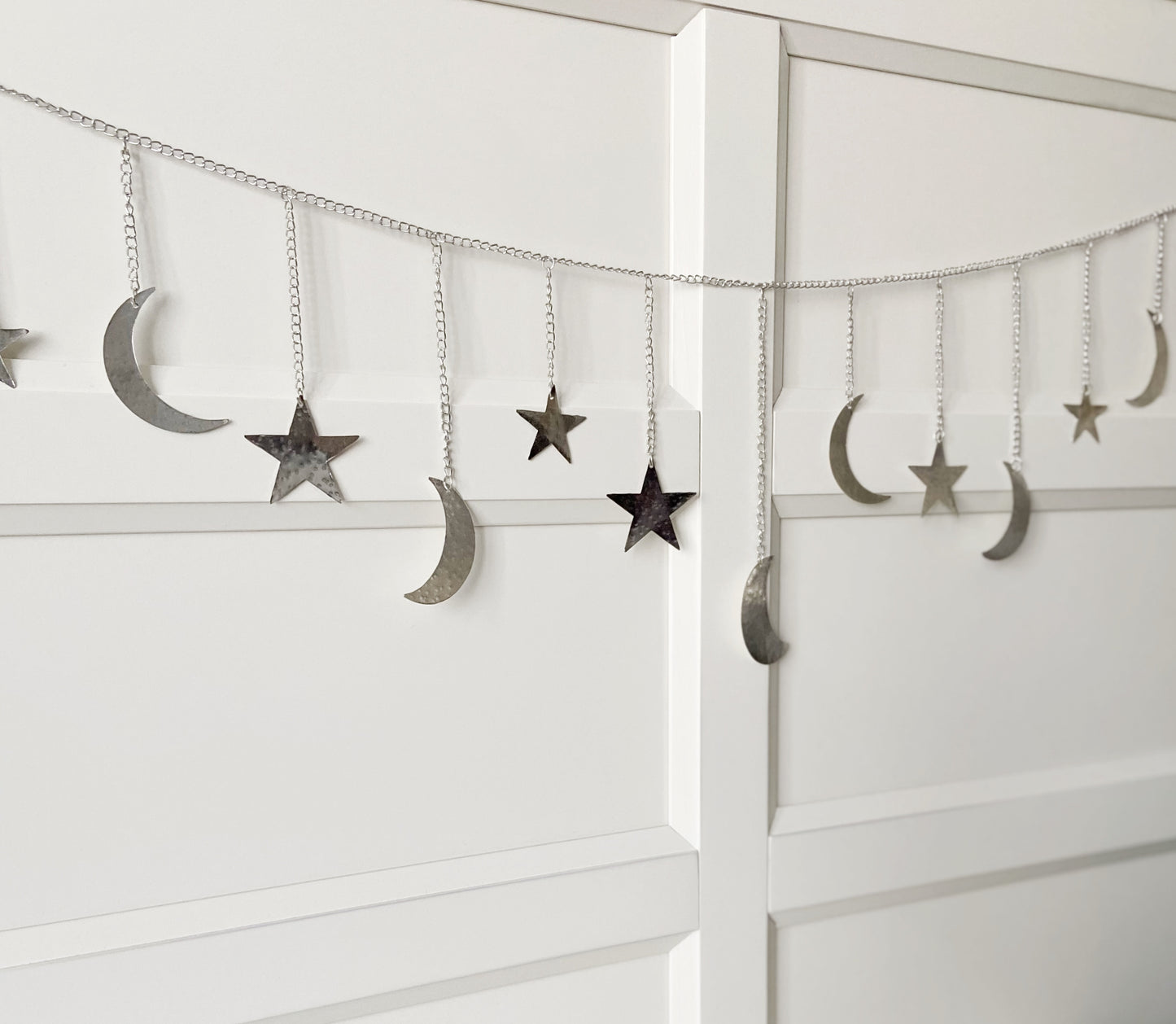 Silver Hammered Metal Moon & Star Garland